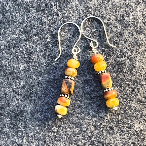 Red Creek Jasper & Russian Blood Serpentine Jade Earrings - Picture 3 of 4